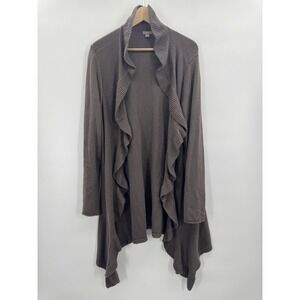 J Jill Women XL Cardigan Mocha Open Ruffle Asymmetrical Draped Cascade Minimal